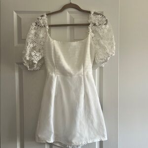 Lulu's White Dress with Sheer Overlay